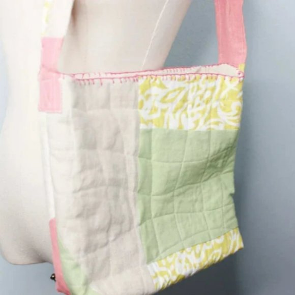 Quilted Linen Patchwork Tote Bag - Handmade Linen + Organic Cotton Purse - Picture 6 of 9